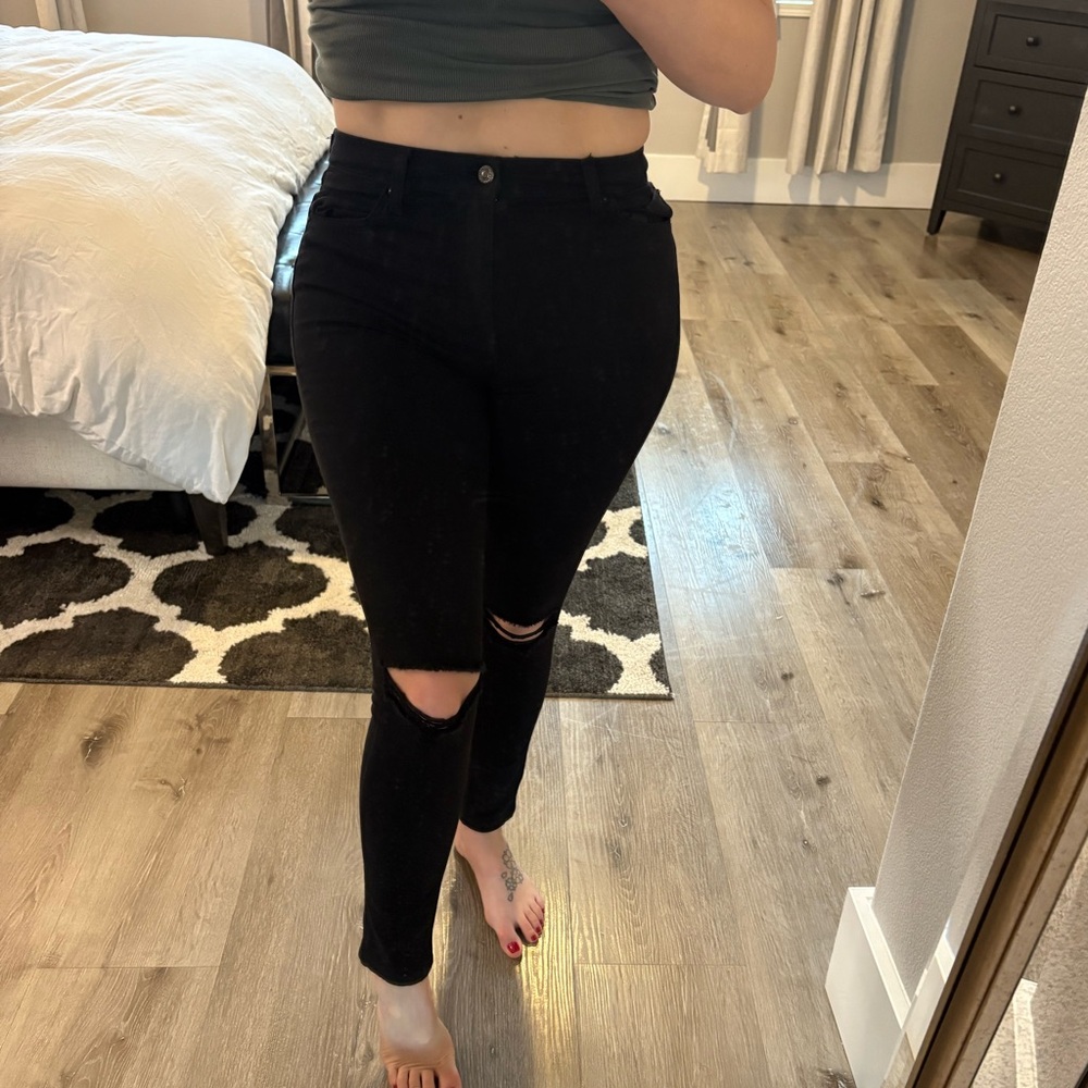 Topshop Black Skinny Jeans with Distressed Detail